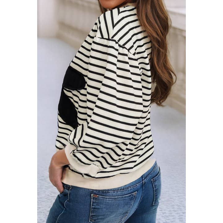 Striped Flower 3/4 Sleeve Top