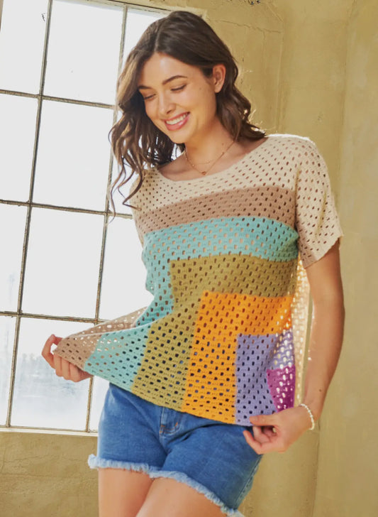 Color Pop Crochet Sweater