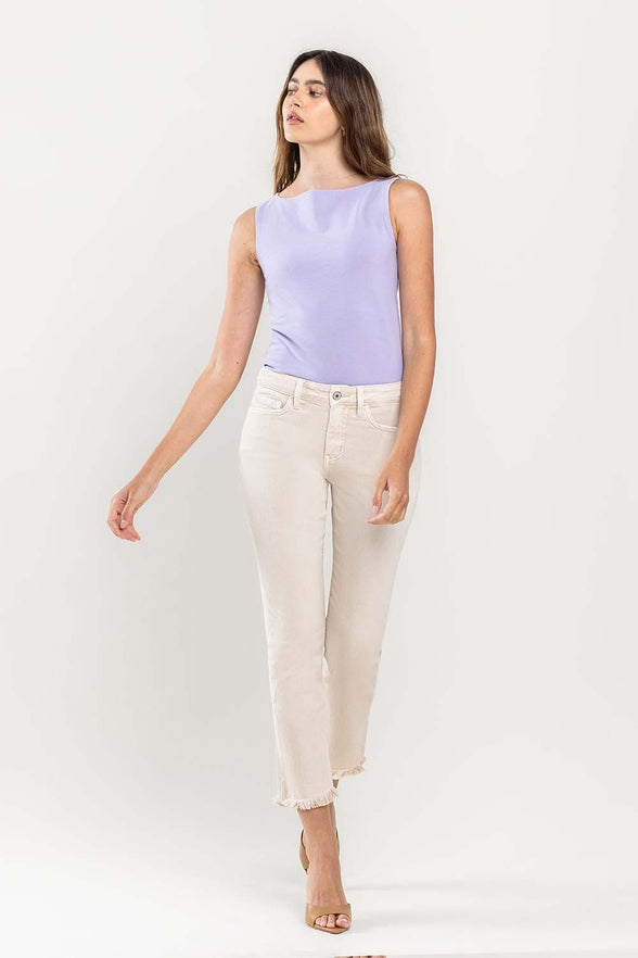 Mid Rise Crop Straight Jeans