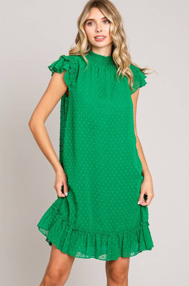 Green Ruffle Sleeve Dress